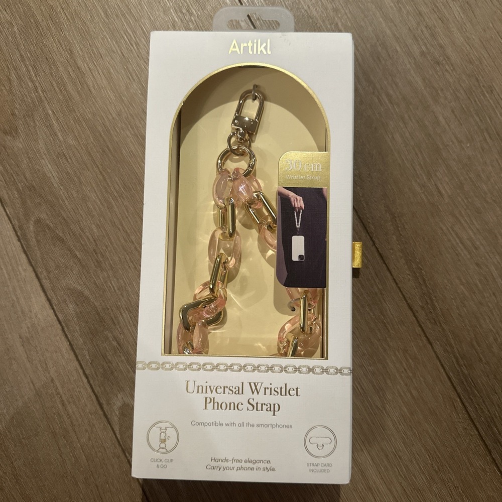 Artikl Universal Wristlet Phone Strap Pink and Gold Link Design 30cm NEW
